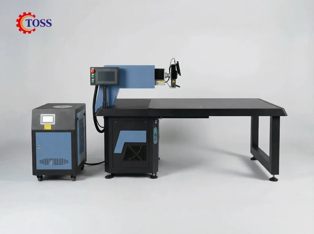 CNC spot welding machine with a flat worktable, designed for precise and automated spot welding of metal components.